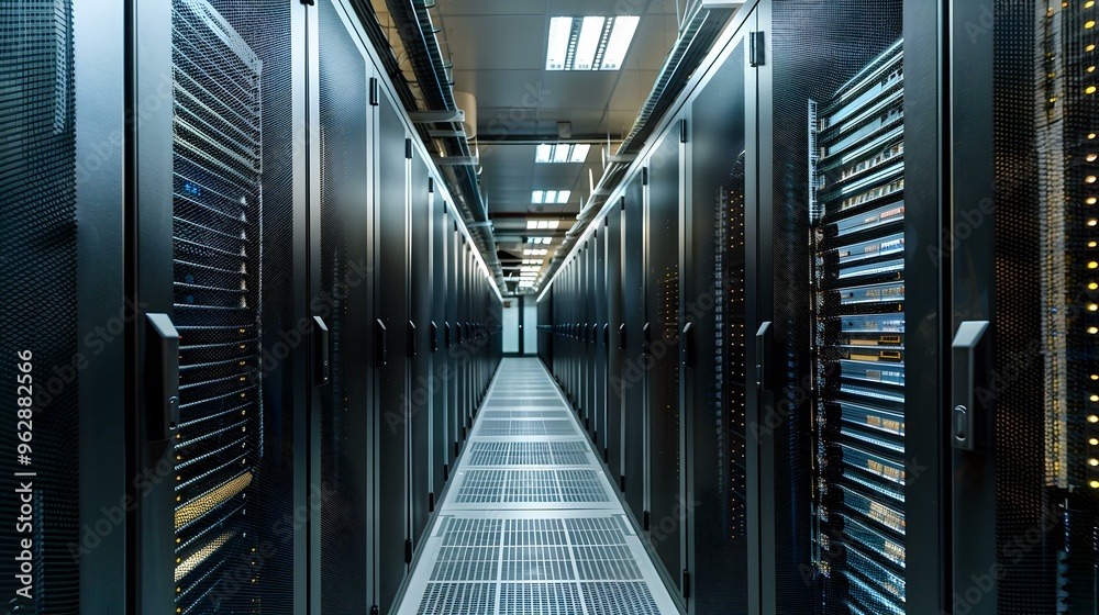 Server Room Interior Rows of Black Server Racks in a Data Center Server Room Interior Rows of Black Server Racks in a Data Center