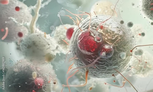 Close-up of a macrophage consuming harmful bacteria in the body
