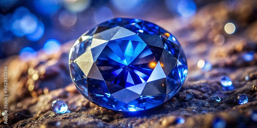 A stunning macro photograph of a deep blue sapphire, highlighting its intricate facets and sparkling reflections. Perfect for luxury, gemstones, and jewelry concepts. A stunning macro photograph of a deep blue sapphire, highlighting its intricate facets and sparkling reflections. Perfect for luxury, gemstones, and jewelry concepts.