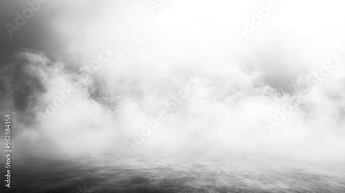 A cloudy day over a city skyline, with fog or smoke covering the scene. photo