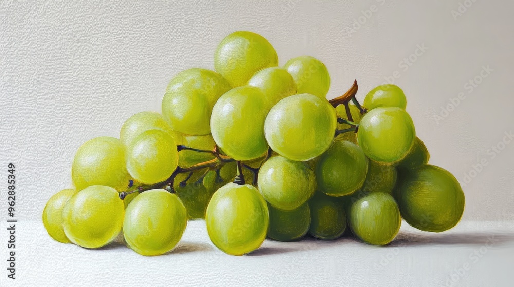 Realistic oil painting of green grapes presented on a white backdrop showcasing the details of the fruit against a clean background Realistic oil painting of green grapes presented on a white backdrop showcasing the details of the fruit against a clean background