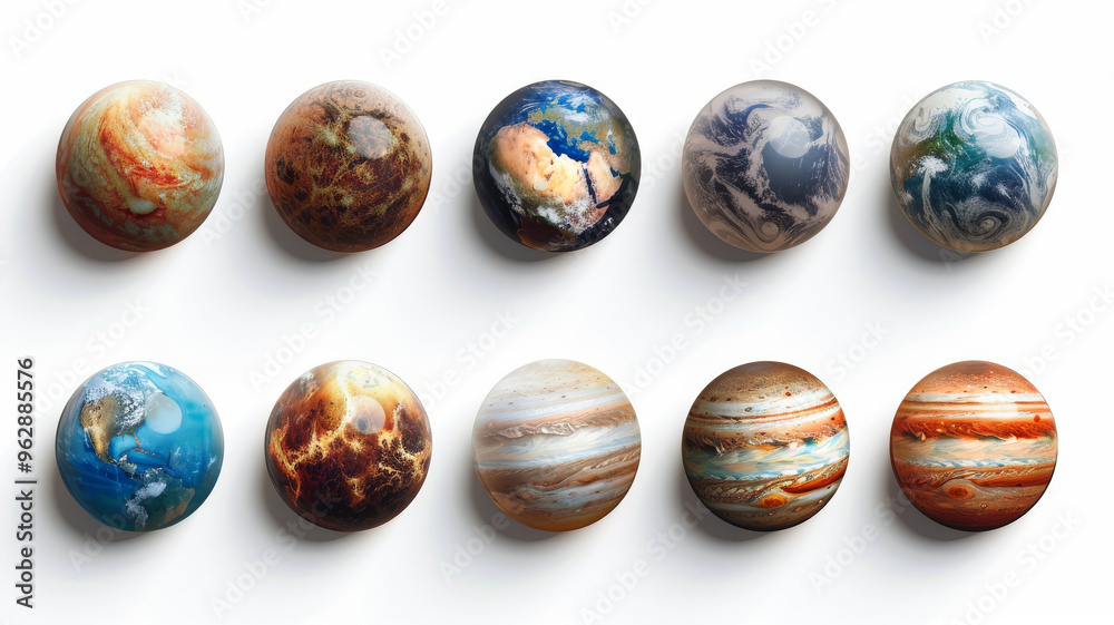 Planets of solar system displayed in vibrant arrangement, showcasing their unique colors and textures. This captivating image highlights beauty of celestial bodies. Planets of solar system displayed in vibrant arrangement, showcasing their unique colors and textures. This captivating image highlights beauty of celestial bodies.