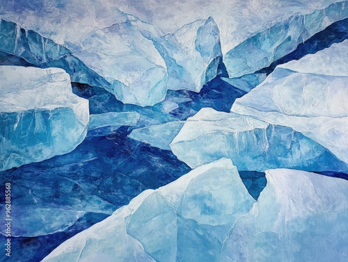 Wallpaper Mural Oil painting depicting cracks in a blue ice glacier showcasing unique ice formations and the movement of the glacier Torontodigital.ca