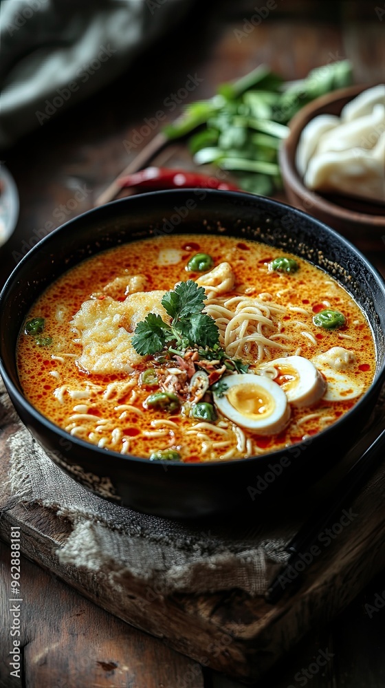 Curry Laksa which is a popular traditional spicy noodle soup from the culture in Malaysia Curry Laksa which is a popular traditional spicy noodle soup from the culture in Malaysia