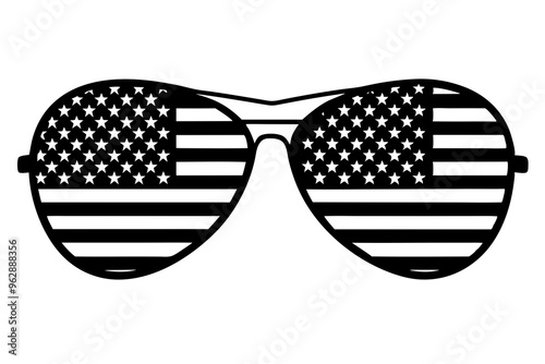 USA Flag Aviator Sunglasses silhouette vector illustration on  white background