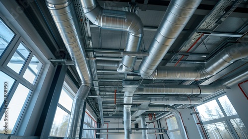 Industrial Building Interior with Complex Ventilation System