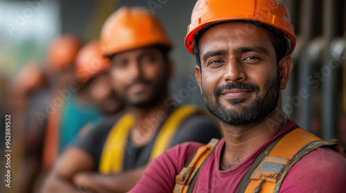 Indian labor team standing at construction side