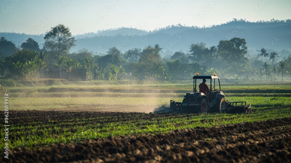 Fototapeta premium Sunrise Tractor