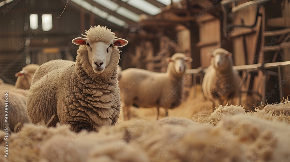 Close-up of a Sheep in a Barn with Hay Close-up of a Sheep in a Barn with Hay
