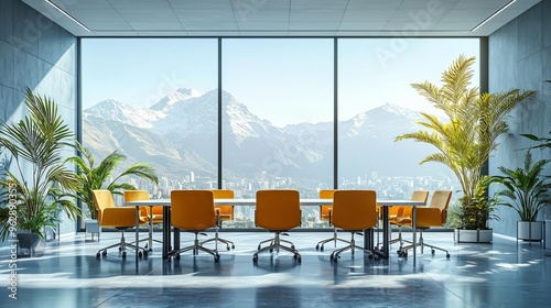 A contemporary meeting room with accessible features such as wheelchairfriendly tables and assistive technology The setting includes international business meetings and venture cap photo