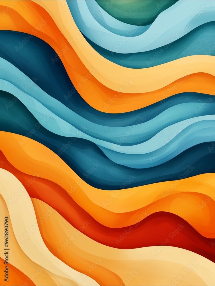 Begin Again with Watercolors: Layered abstract waves in blue, orange, and red tones. Begin Again with Watercolors: Layered abstract waves in blue, orange, and red tones.