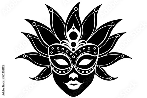 venetian carnival mask illustration, vector art, black silhouette