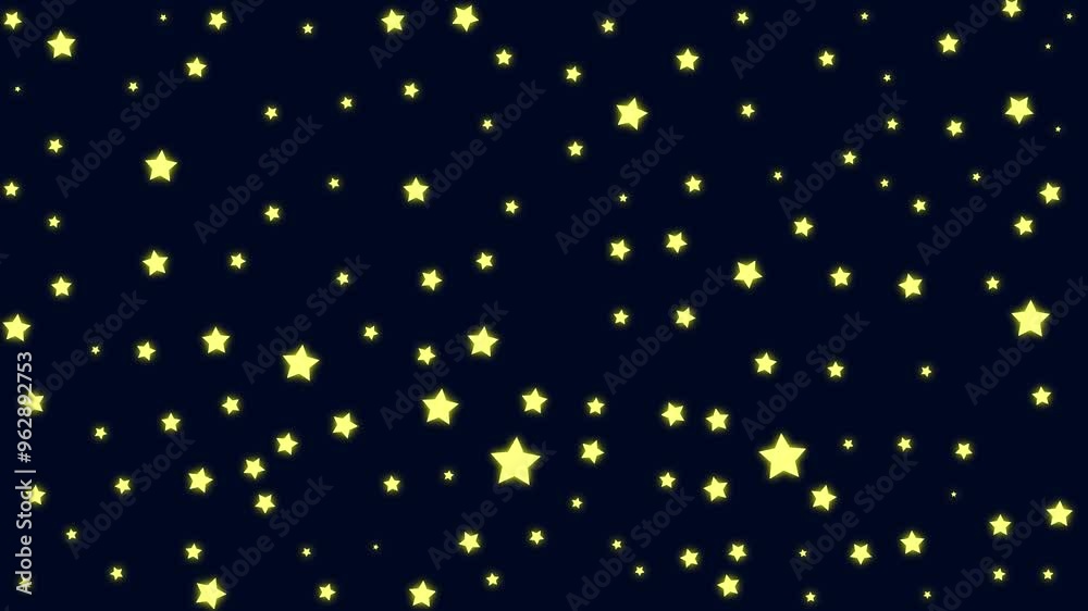n animation featuring yellow cartoon stars that twinkle and glitter in a flat, vector, doodle style. The stars blink gently against a serene dark blue background, rendered in 4K resolution n animation featuring yellow cartoon stars that twinkle and glitter in a flat, vector, doodle style. The stars blink gently against a serene dark blue background, rendered in 4K resolution
