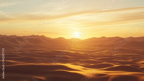 Golden desert dunes at sunset.