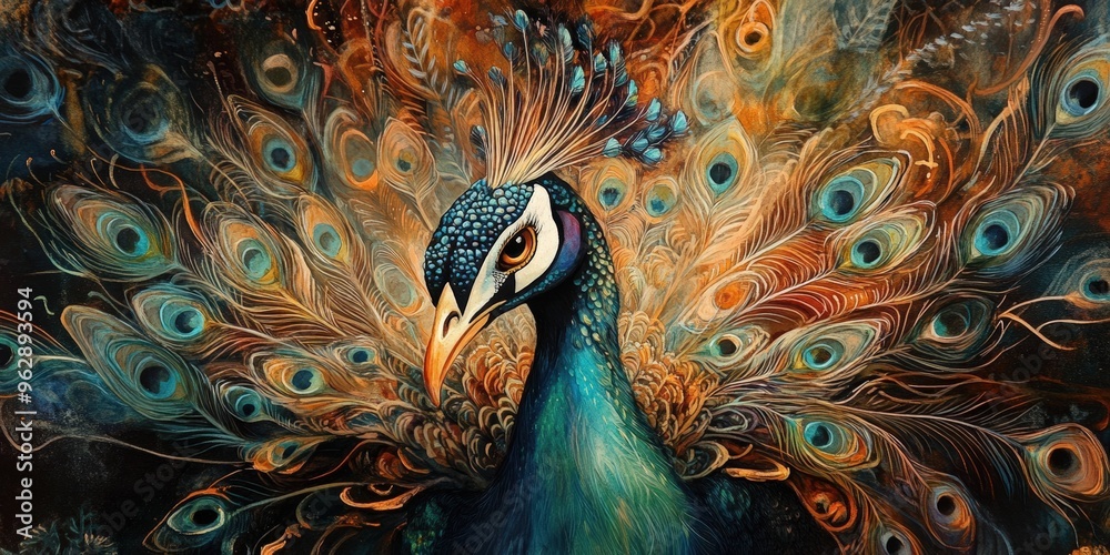 Fototapeta premium Watercolor painting of a peacock's feathers.