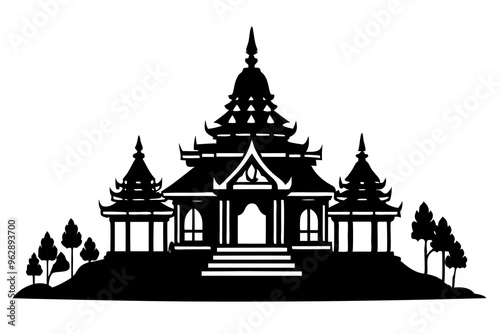 Village Temple silhouette vector illustration