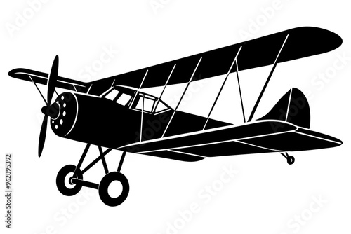 Vintage Biplane silhouette vector illustration