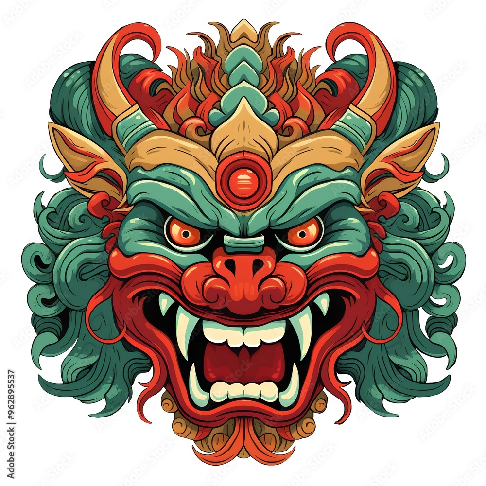 Indonesian spirit mask Barong demon isolated Indonesian spirit mask Barong demon isolated