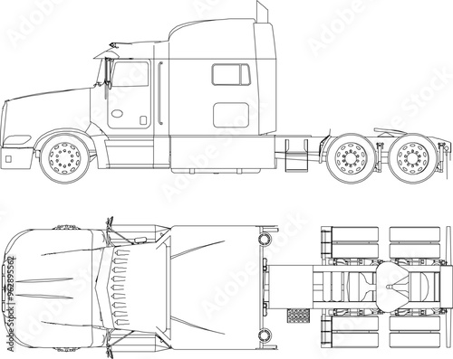 Vector illustration sketch of silhouette design of detailed vehicle trailer truck without container body