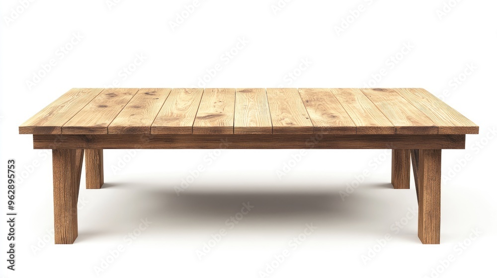 A plain wooden table isolated on a white background, ideal for showcasing products or promotional displays.