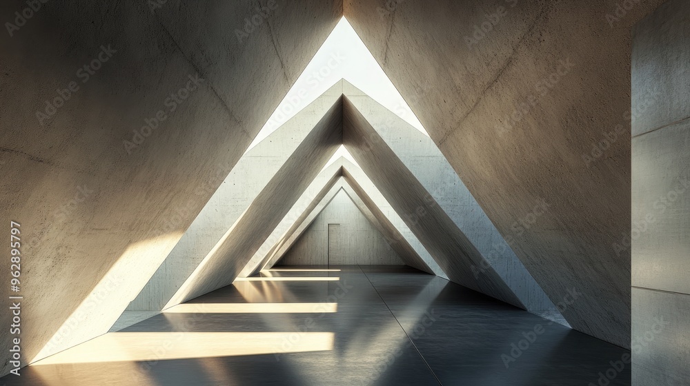 Obraz premium A room designed with triangular geometry, where light and shadows meet in perfect symmetry and clean lines