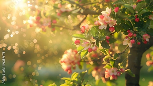 Apple Blossom Tree in Spring Sunlight Nature Photography