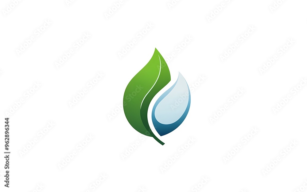 Eco-Friendly Minimalist Logo with Leaf and Water Drop on White Background Eco-Friendly Minimalist Logo with Leaf and Water Drop on White Background