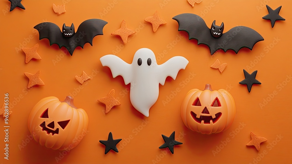 Fototapeta premium Happy halloween holiday concept. Halloween decorations