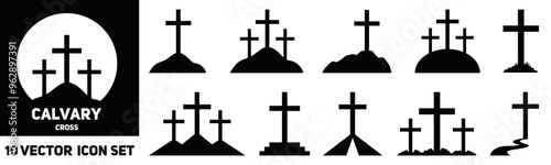 Calvary icons set. Collection of cross silhouettes. Vector
