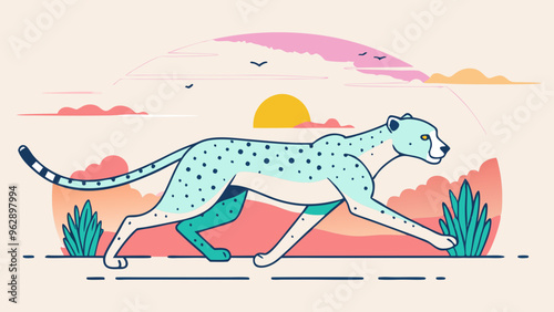 Minimalist Stylized Cheetah Illustration at Sunset