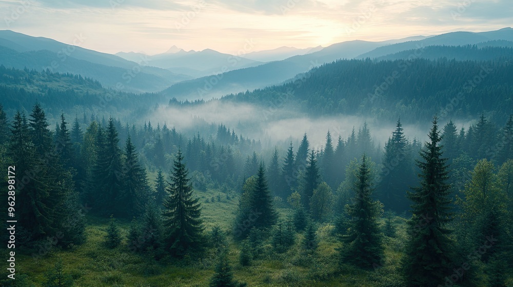 Landscape of coniferous forest in the Carpathian mountains Landscape of coniferous forest in the Carpathian mountains