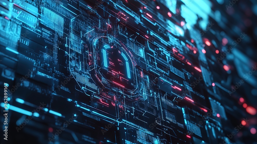 Digital network security background illustration with shield and lock,generated with AI.