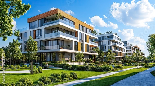 Modern upscale apartment towers with low energy house standard in the city