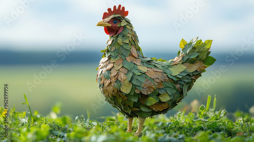 Wallpaper Mural A beautiful chicken made of leaves, in a graceful pose. Torontodigital.ca