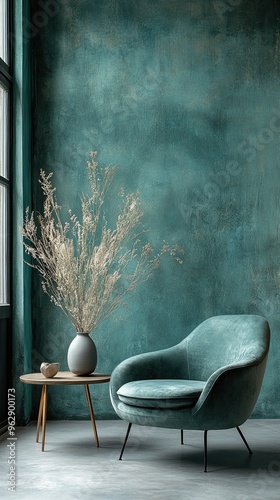 Modern cozy armchair interior design home living room or color wall furniture decor