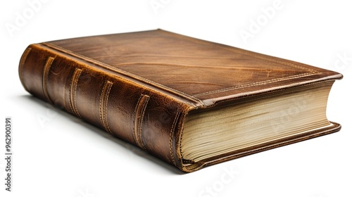 A closed book with a realistic leather cover and spine details on a white background.