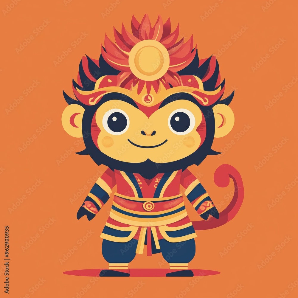 Cute Sun Wukong Character | Flat 2D Design | Adorable Monkey King Illustration for Children's Media Cute Sun Wukong Character | Flat 2D Design | Adorable Monkey King Illustration for Children's Media