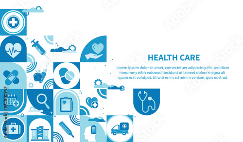 Healthcare an wellness concept with medial icons. Healthcare plan , medical services, life insurance . Template for background, banner, web vector infographic.