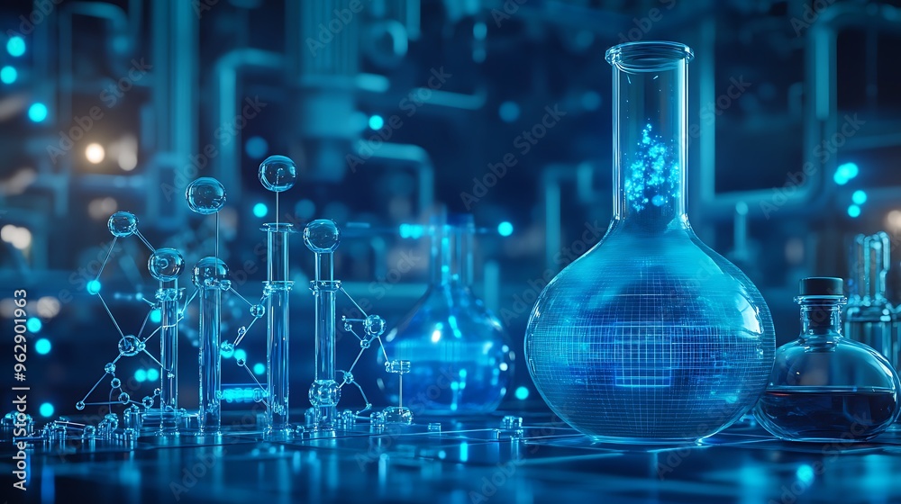 A futuristic chemistry lab with AI-driven analysis of complex reaction mixtures and molecular structures A futuristic chemistry lab with AI-driven analysis of complex reaction mixtures and molecular structures