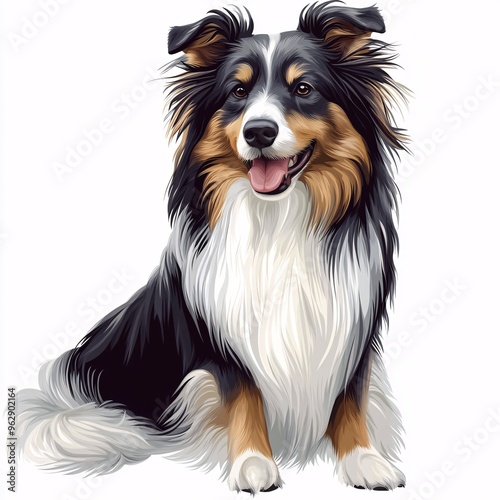 Playful Shetland Sheepdog Clipart for Crafting and Digital Design Projects on White Background - High Resolution Illustration