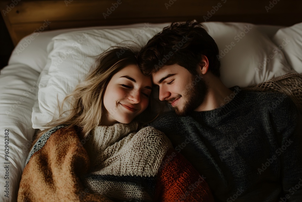 romantic couple cuddling in the bed romantic couple cuddling in the bed