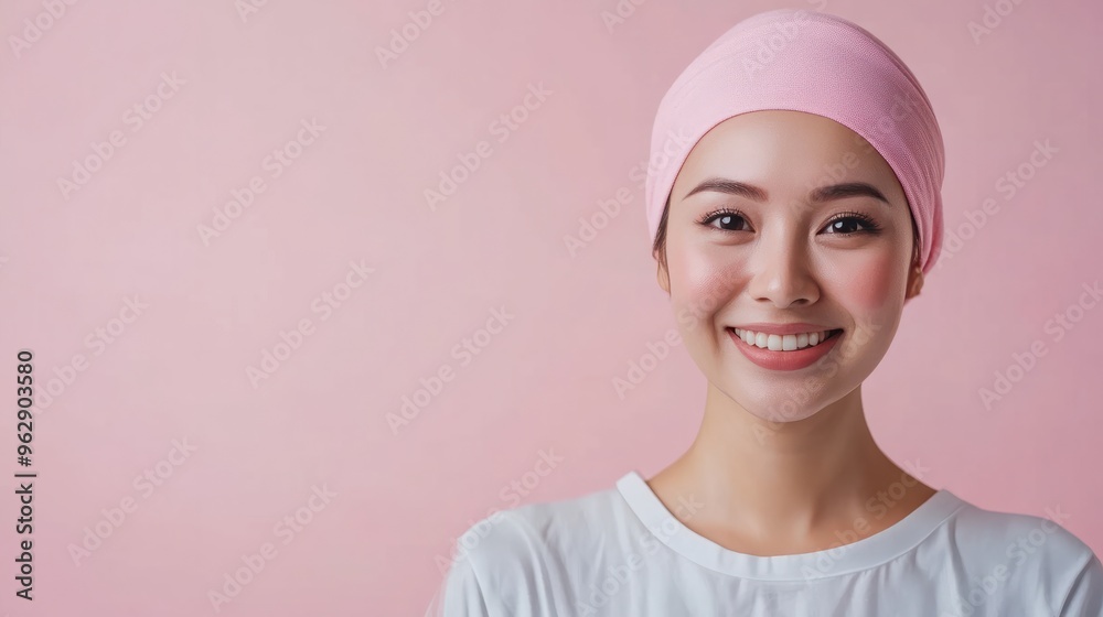 Asian Women patient cancer smile on background realristic photo in studio for advertising. Asian Women patient cancer smile on background realristic photo in studio for advertising.