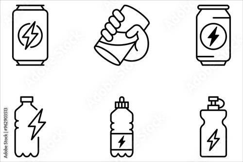 energy drink can icon set. aluminum soda can line art vector icon for apps and websites on white background