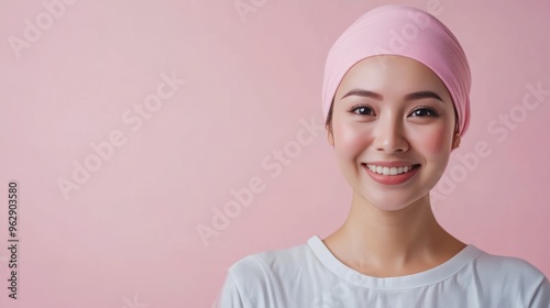 Wallpaper Mural Asian Women patient cancer smile on background realristic photo in studio for advertising. Torontodigital.ca
