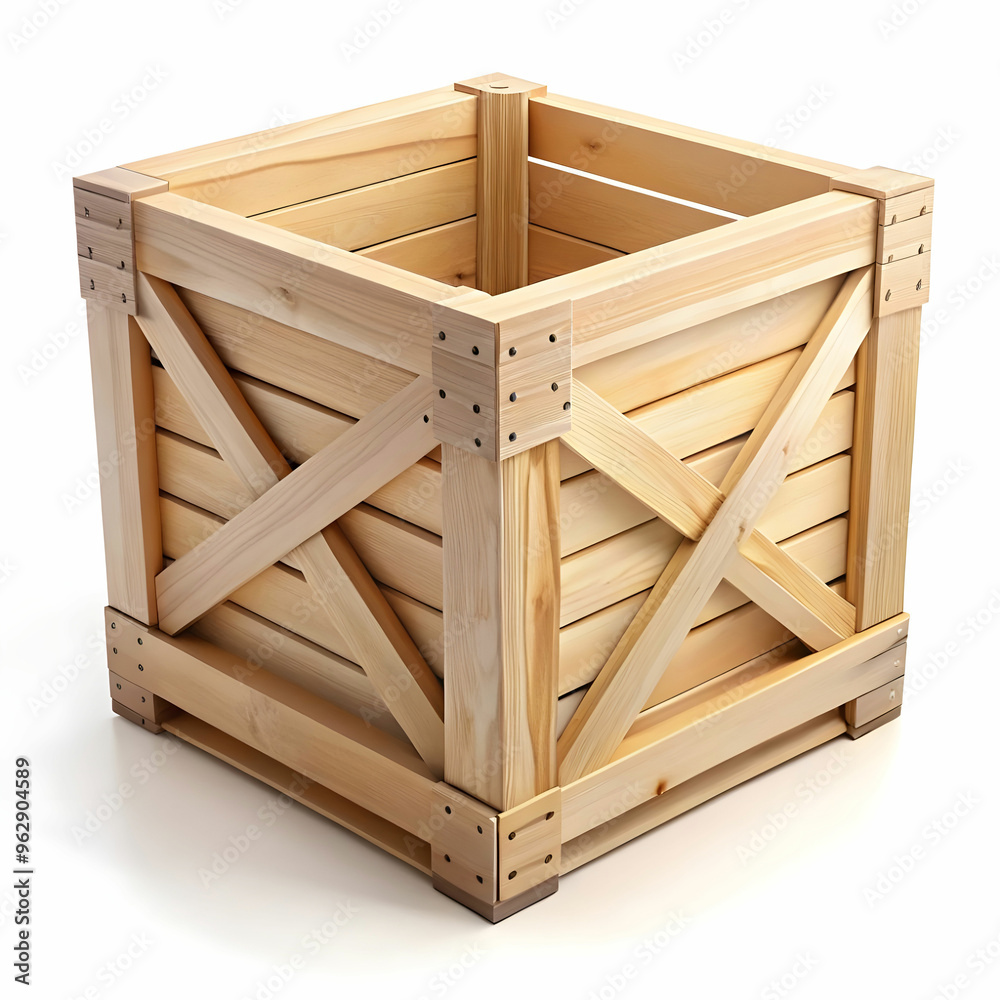3d wooden crate isolated. Two wooden box from pine boards for storing 3d wooden crate isolated. Two wooden box from pine boards for storing