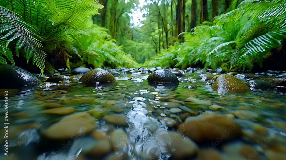 A tranquil stream flows through a lush forest, with mossy rocks and greenery creating a peaceful, natural setting. A tranquil stream flows through a lush forest, with mossy rocks and greenery creating a peaceful, natural setting.