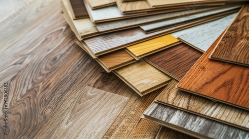 Assorted wooden floor samples displayed in a fanned-out arrangement showcasing various textures and shades.