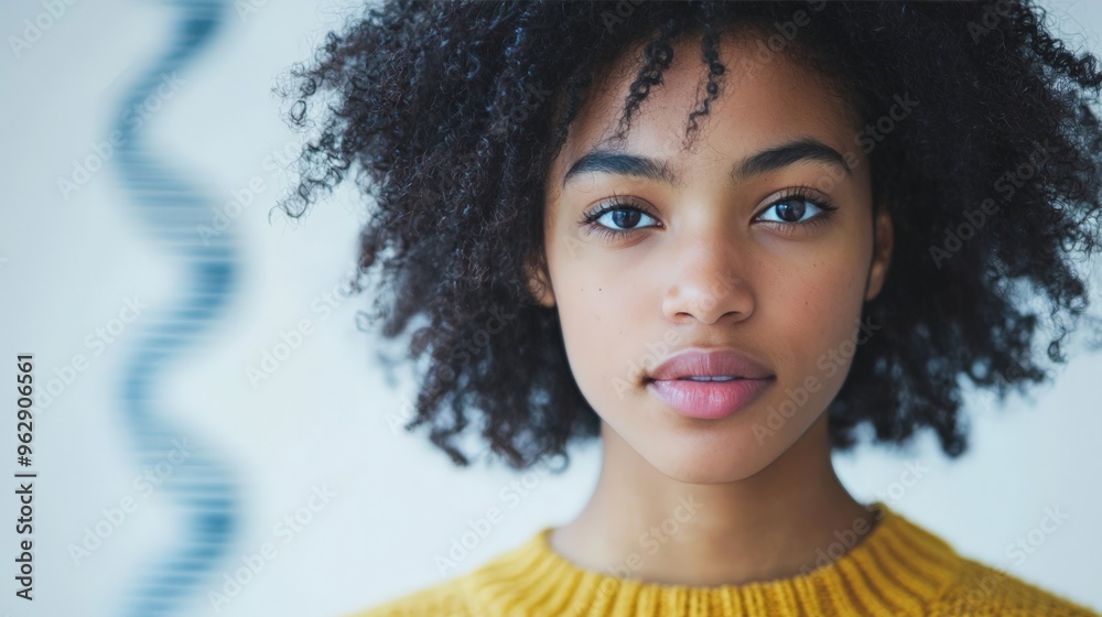 Portrait of a young person learning about their genetic health problems, serious expression, clean background Portrait of a young person learning about their genetic health problems, serious expression, clean background