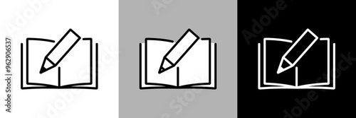 シンプルな線画の教科書やノートと鉛筆のベクターアイコン