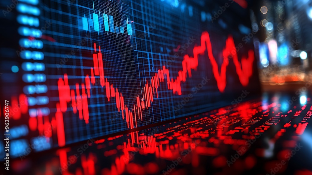 A red stock market chart glows on a laptop screen against the backdrop of city lights, blending financial data with the energy of night. A red stock market chart glows on a laptop screen against the backdrop of city lights, blending financial data with the energy of night.